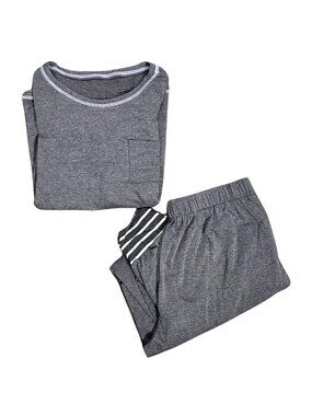 NIP| Women's Grey 2 Piece Long Sleeve Pajama Set with Striped Cuffs | Large